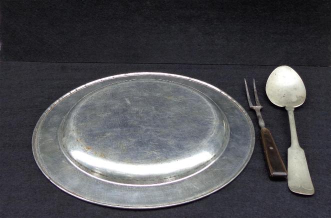 Nice 9 Inch Civil War Tin Plate with Two Tine Fork and Spoon