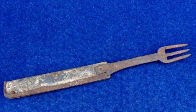 Nice Relic Condition Civil War Era Folding Fork w/Partial Hard Rubber Handle 