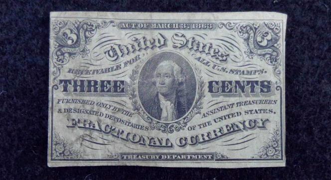 Nice 1863 US Fractional Three Cent Note