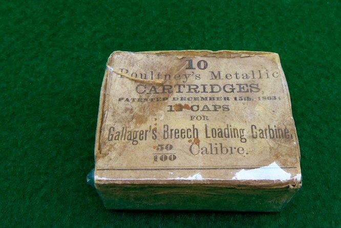 Original 1863 Poultney's Patent - Box, Five .50 Caliber Gallager Cartridges, & Caps 