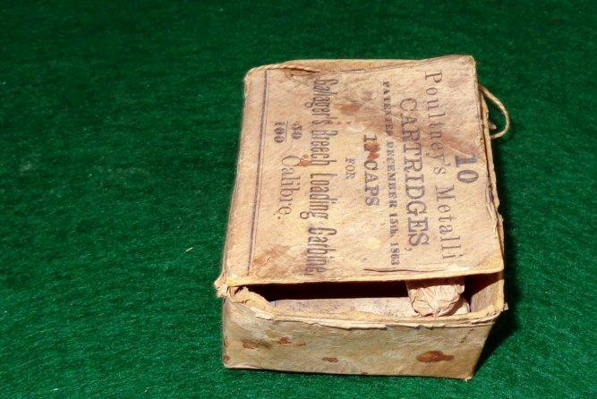 Original 1863 Poultney's Patent - Box, Five .50 Caliber Gallager Cartridges, & Caps 