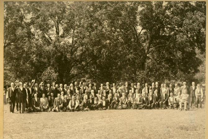 Survivors of the 34th Arkansas Infantry Regiment, CSA, at a Reunion ca. 1895-1905, near Cane Hill, Arkansas.