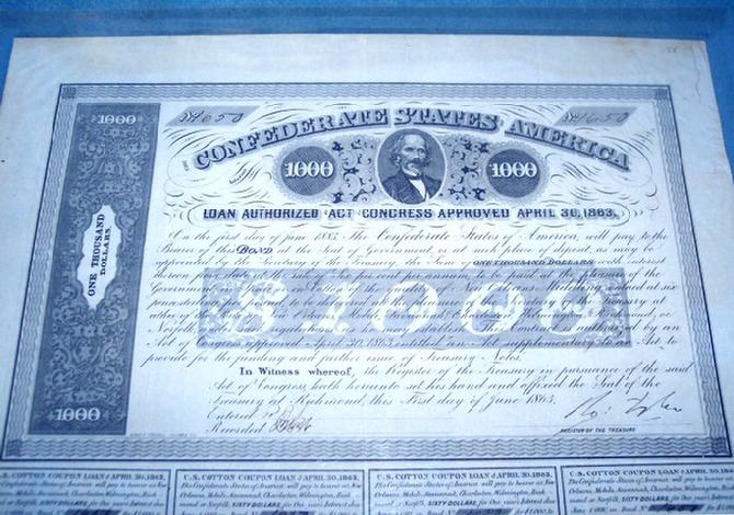 Fine Condition April 30, 1863, Confederate Bond w/CS Cotton Coupons 