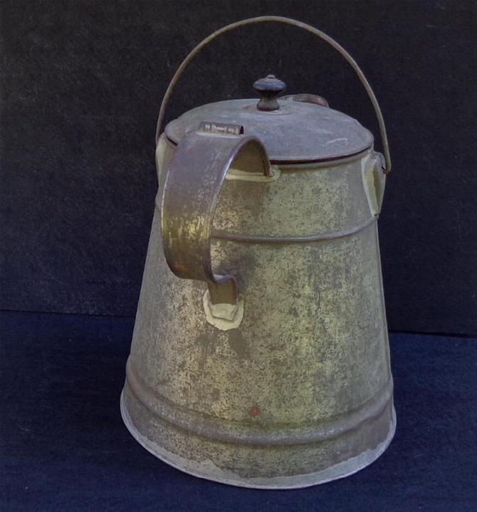 Fine Large "Mess Size" Civil War Period Tin Coffee Pot with Bale for Hanging Over a Campfire 