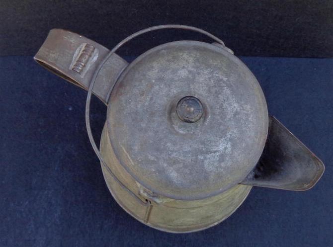 Fine Large "Mess Size" Civil War Period Tin Coffee Pot with Bale for Hanging Over a Campfire 