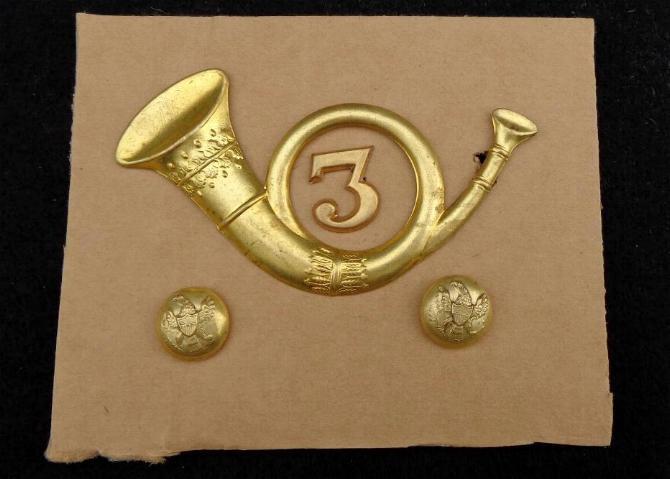 Infantry Horn, Regimental Number, & Side Buttons For a Kepi 