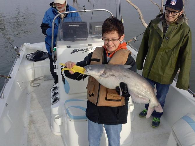 Benji Burgess with his 20 pound blue catfish ! He does look pleased about it, and I am too. Of course there is so much there, he will no doubt want to share ! 